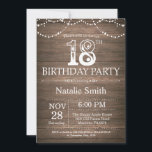 Rustic 18th Birthday Invitation String Lights<br><div class="desc">Rustic 18th Birthday Invitation with Rustic Wood Background. String Lights. Country Vintage Retro. Adult Birthday. Male Men or Women Birthday. For further customisation,  please click the "Customise it" button and use our design tool to modify this template.</div>