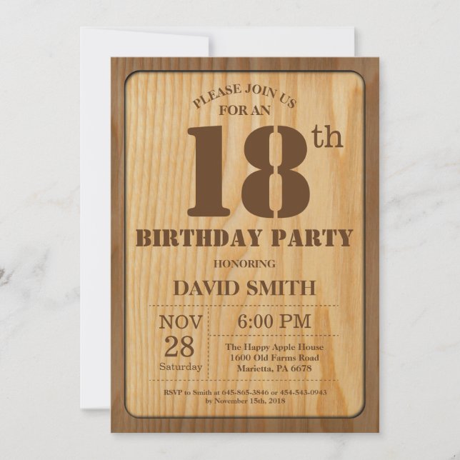 Rustic 18th Birthday Invitation Vintage Wood (Front)