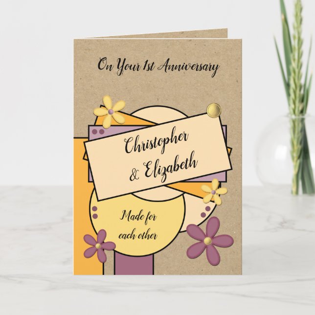 Rustic 1st Anniversary made for each other purple Card (Front)