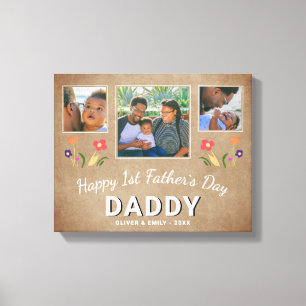 Rustic 1st Father`s Day Daddy Keepsake 3 Photo Canvas Print