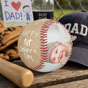 Rustic 1st Father`s Day Script 2 Photo Collage Bas Baseball