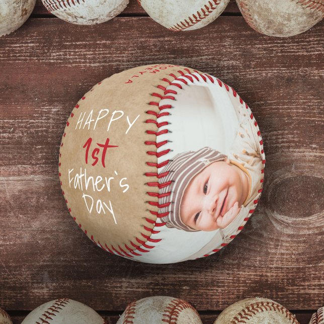 Rustic 1st Father`s Day Script 2 Photo Collage Baseball (Creator Uploaded)