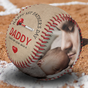 Rustic 1st Father's Day 2 Photo Gift Baseball