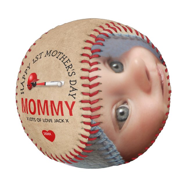 Rustic 1st Mother's Day 2 Photo Gift Baseball (Angled)