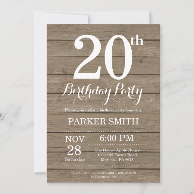 Rustic 20th Birthday Invitation (Front)