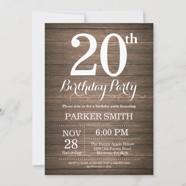 Rustic 20th Birthday Invitation (Front)