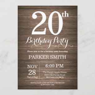 Rustic 20th Birthday Invitation