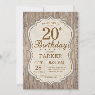 Rustic 20th Birthday Invitation Wood