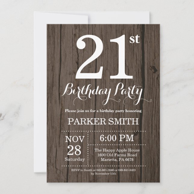 Rustic 21st Birthday Invitation (Front)