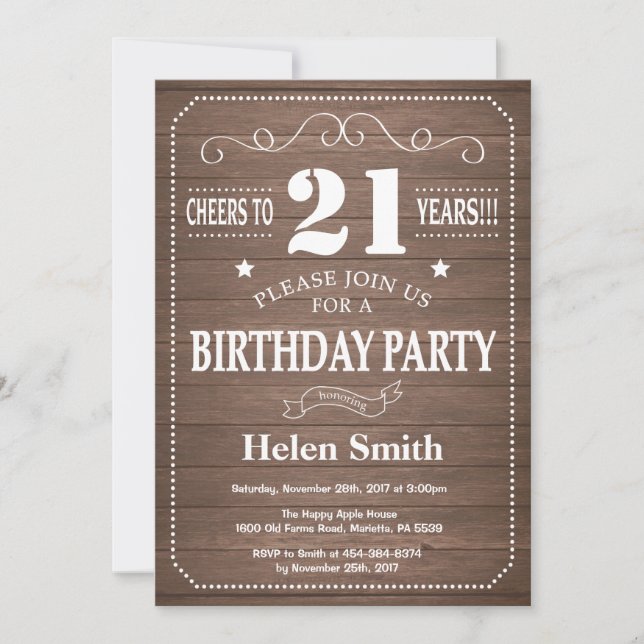 Rustic 21st Birthday Invitation (Front)