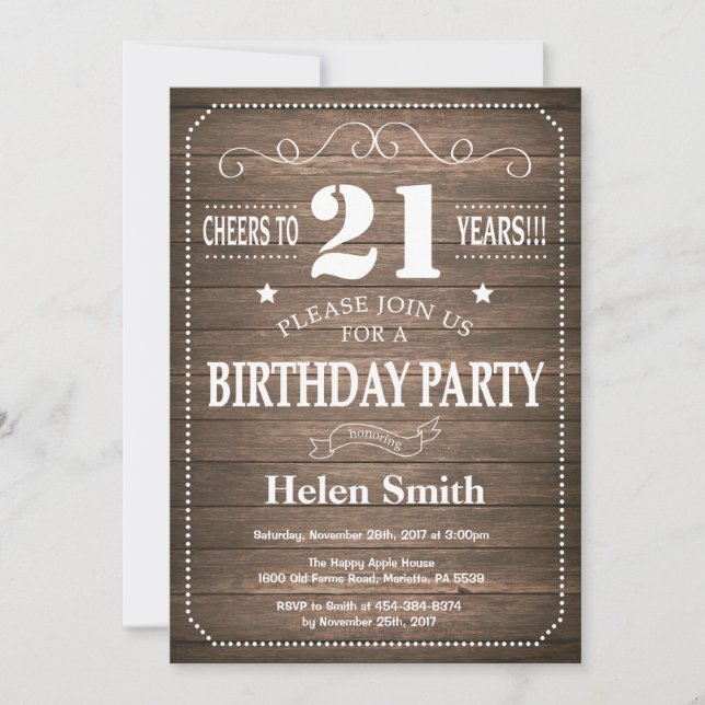 Rustic 21st Birthday Invitation Vintage Retro (Front)