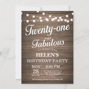 Rustic 21st Birthday Invitation Wood Fabulous