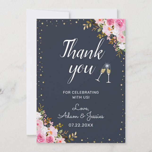 Rustic 25th Wedding Anniversary Champagne Floral Thank You Card (Front)