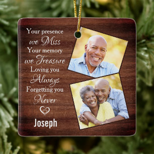 Rustic 2 Photo Sympathy Memorials Keepsake Ceramic Ornament