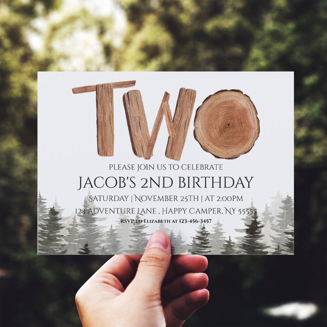 Rustic 2nd Birthday Boy Watercolor Woodland  Invitation (Creator Uploaded)