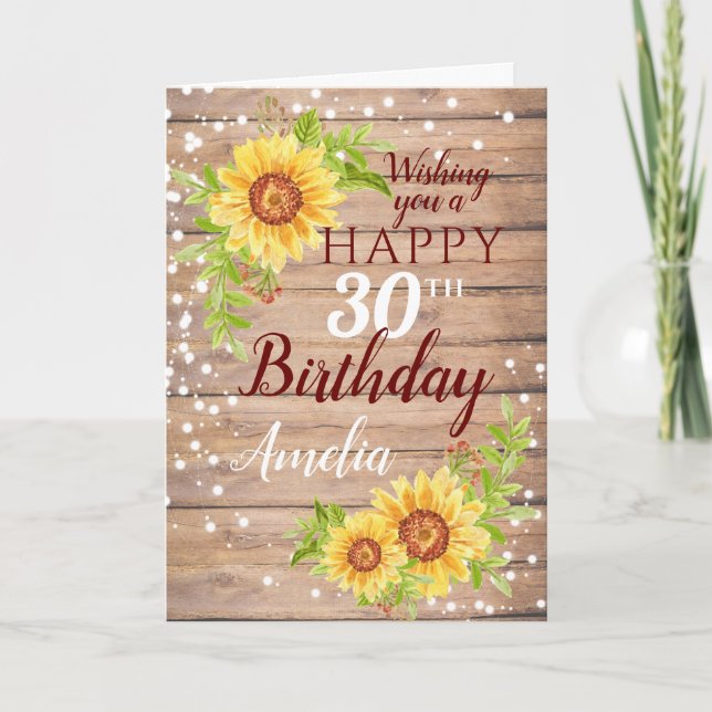 Rustic 30th Birthday Floral Sunflower Card (Front)