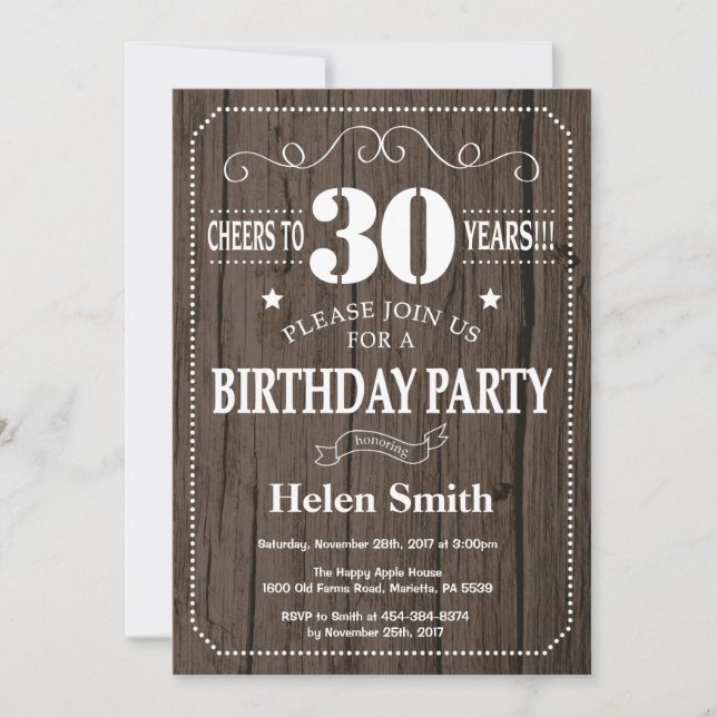 Rustic 30th Birthday Invitation (Front)