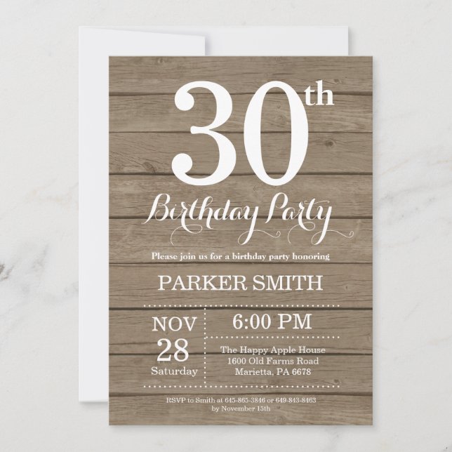 Rustic 30th Birthday Invitation (Front)
