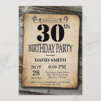 Rustic 30th Birthday Invitation Vintage Wood