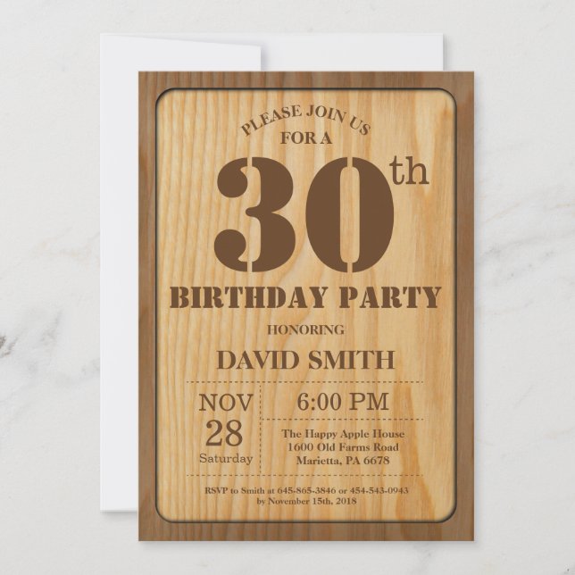Rustic 30th Birthday Invitation Vintage Wood (Front)