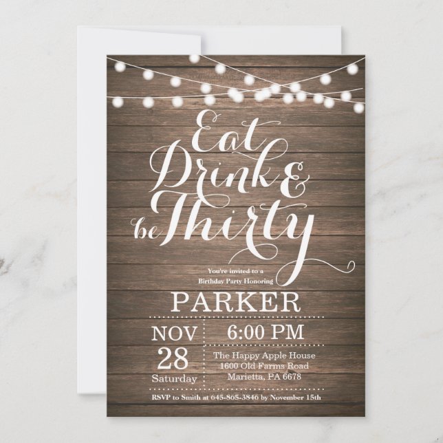 Rustic 30th Birthday Invitation Wood (Front)