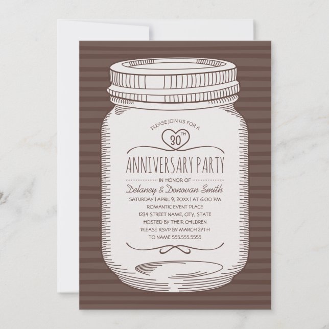 Rustic 30th wedding anniversary Mason Jar Party Invitation (Front)