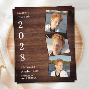 Rustic 3 Photo Budget Graduation Announcement