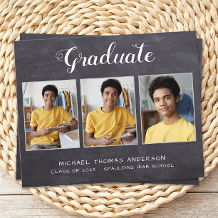 Rustic 3 Photo Chalkboard Budget Graduation Card