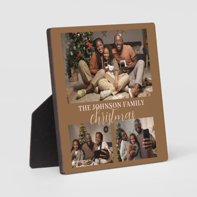Rustic 3 Photo Family Christmas Keepsake Plaque (Front)