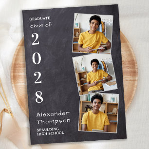 Rustic 3 Photo Graduate Slate Graduation Announcement