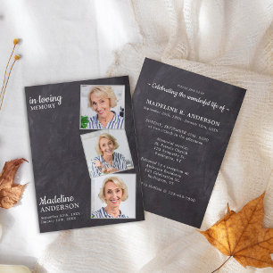 Rustic 3 Photos Memorial Celebration Of Life Invitation