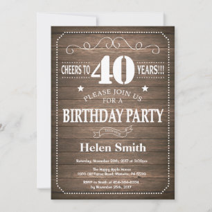 Rustic 40th Birthday Invitation