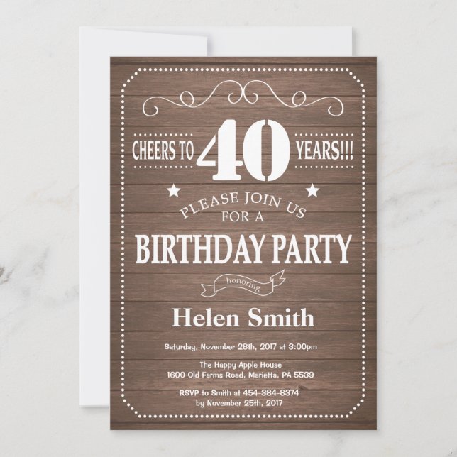 Rustic 40th Birthday Invitation (Front)