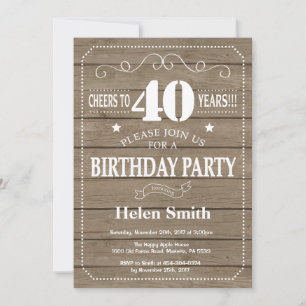 Rustic 40th Birthday Invitation