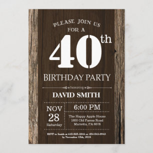 Rustic 40th Birthday Invitation Vintage Wood