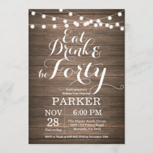 Rustic 40th Birthday Invitation Wood