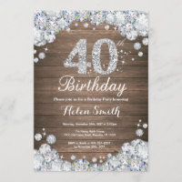Rustic 40th Birthday Silver Diamond