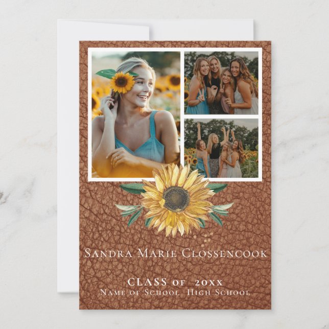  Rustic 4 Photo Collage Sunflower graduation  Anno Announcement (Front)