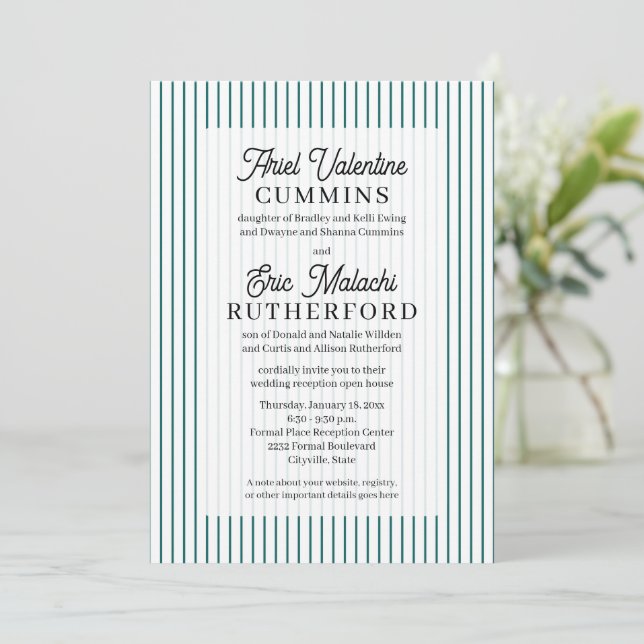 Rustic 4 Sets of Parents Teal Pinstripe Invitation (Standing Front)