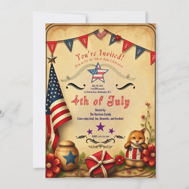 Rustic 4th of July Invitation Card – Patriotic  (Front)