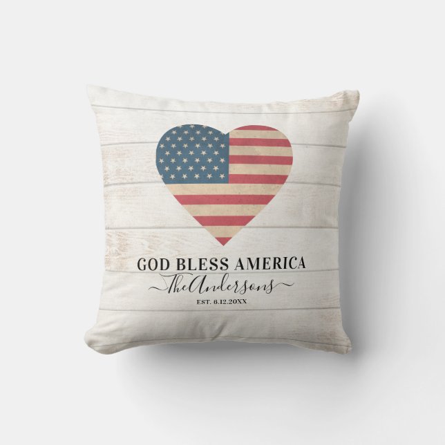 Rustic 4th of July Patriotic Flag Heart  Cushion (Front)