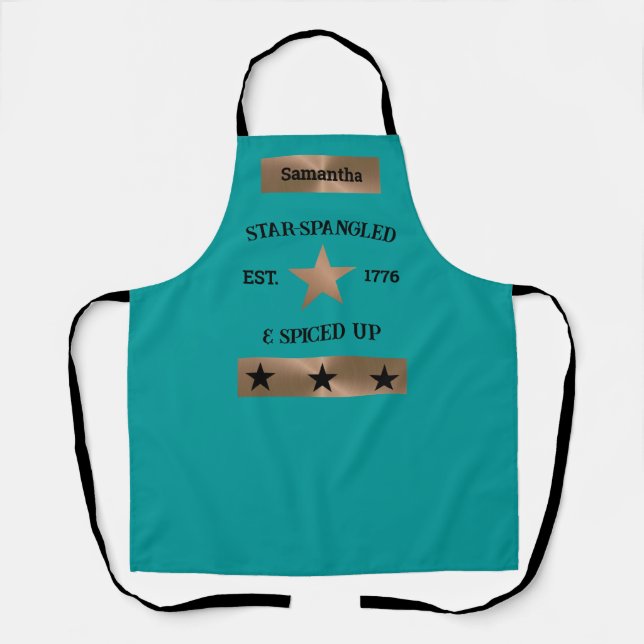 Rustic 4th of July Unique Copper and Turquoise  Apron (Front)