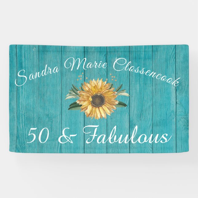 Rustic 50 and Fabulous | Sunflower Teal   Banner (Horizontal)