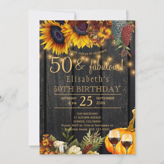 Rustic 50 and fabulous years fall 50th birthday invitation (Front)