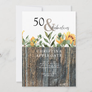 Rustic 50 & Fabulous Sunflower Birthday Invitation