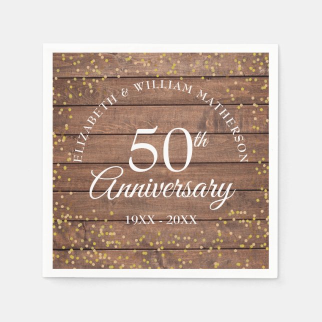 Rustic 50th Anniversary Gold Dust Confetti Napkin (Front)