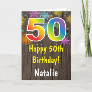 Rustic 50th Birthday Colorful Rainbow Fireworks Card