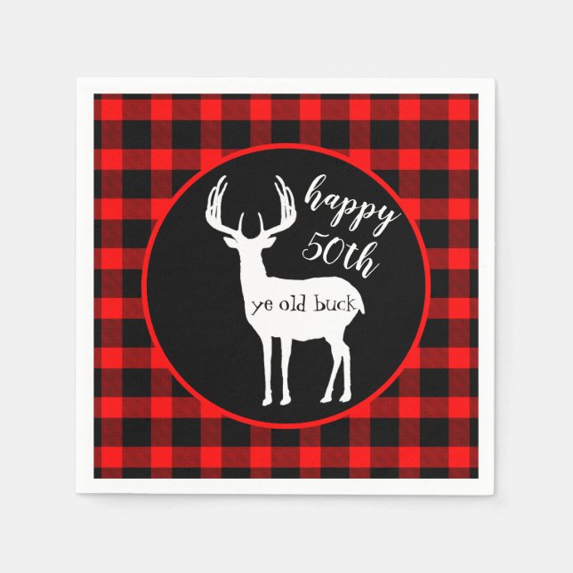 Rustic 50th Birthday Deer Antlers Napkin (Front)