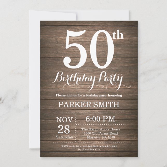 Rustic 50th Birthday Invitation (Front)