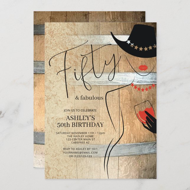 Rustic 50th Birthday Invitation for Women (Front/Back)